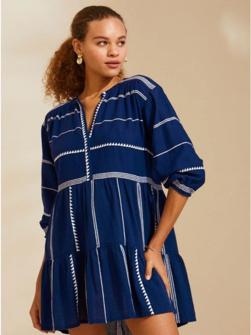 NWT Lemlem Muna Popover Dress Nunu Navy Womens Size Medium